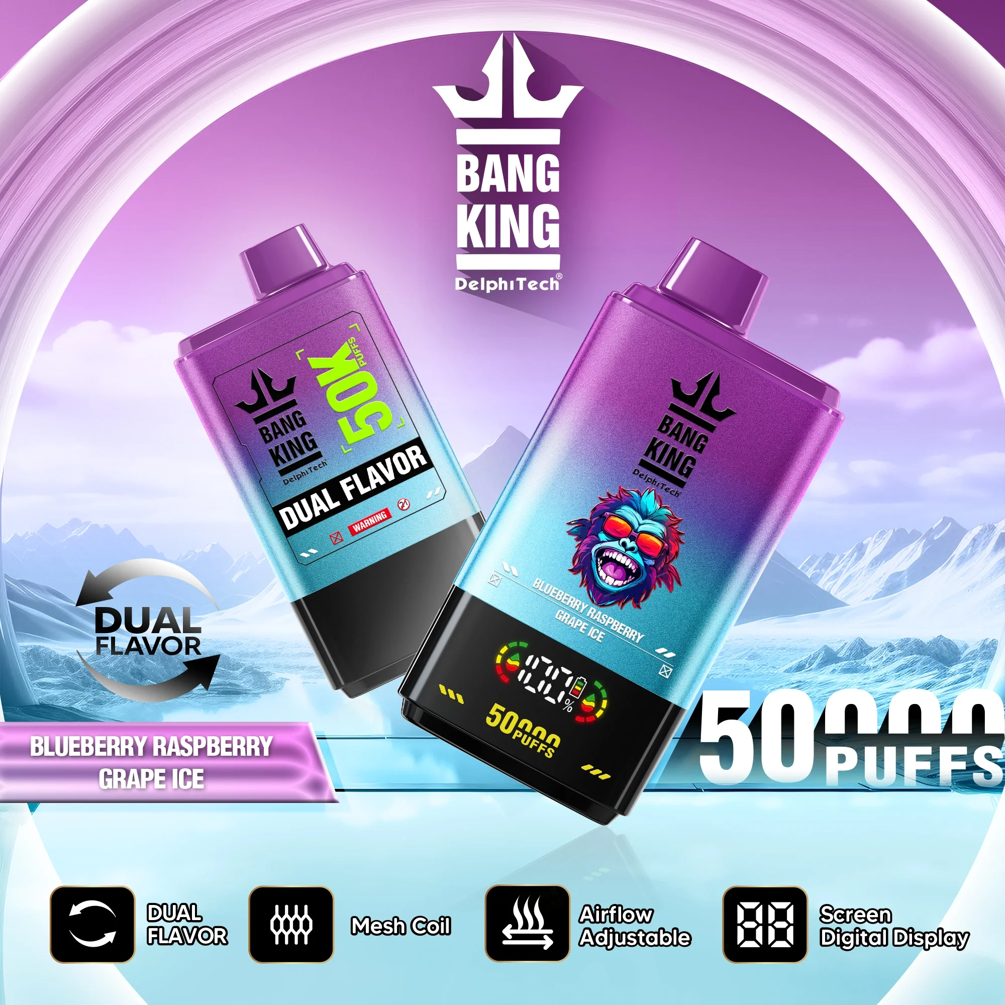 Bang King 50K 50000 Puffs Dual Flavors Vape Blueberry Raspberry Grape Ice Bang King 50K 50000 Puffs Dual Flavors Vape Blueberry Raspberry Grape Ice
