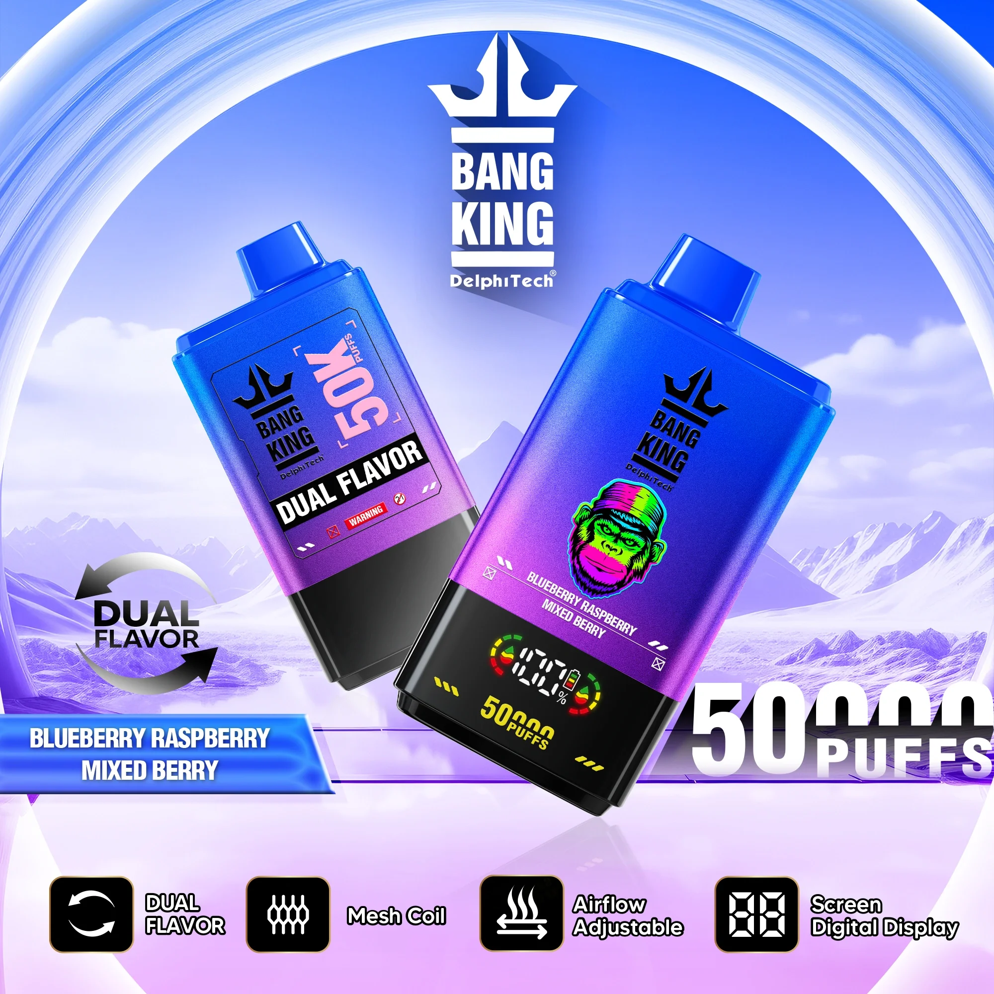 Bang King 50K 50000 Puffs Dual Flavors Vape Blueberry RaspberryMixed Berry Bang King 50K 50000 Puffs Dual Flavors Vape Blueberry Raspberry Mixed Berry