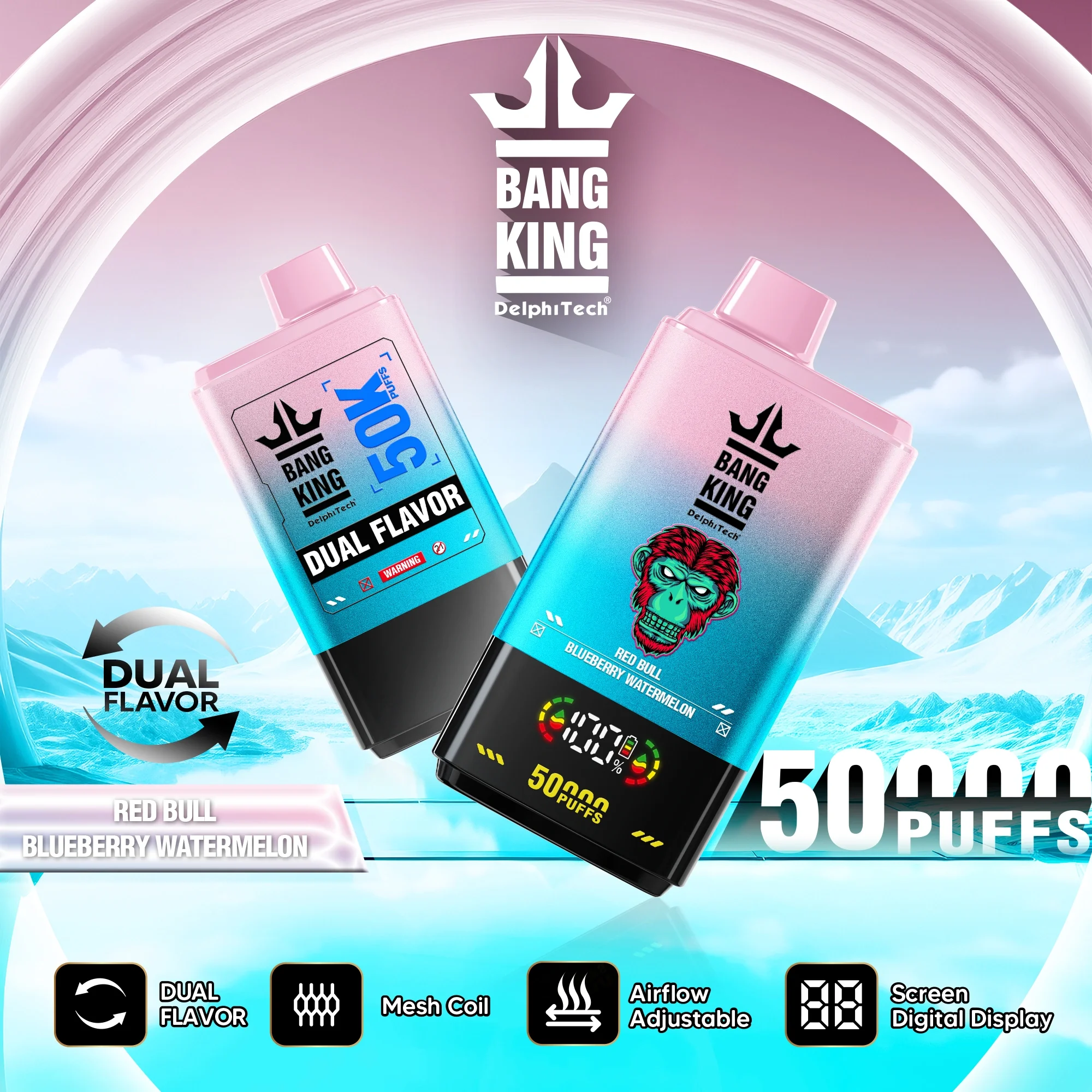 Bang King 50K 50000 Puffs Dual Flavors Vape Red BullBlueberry Watermelon Bang King 50K 50000 Puffs Dual Flavors Vape Red Bull Blueberry Watermelon