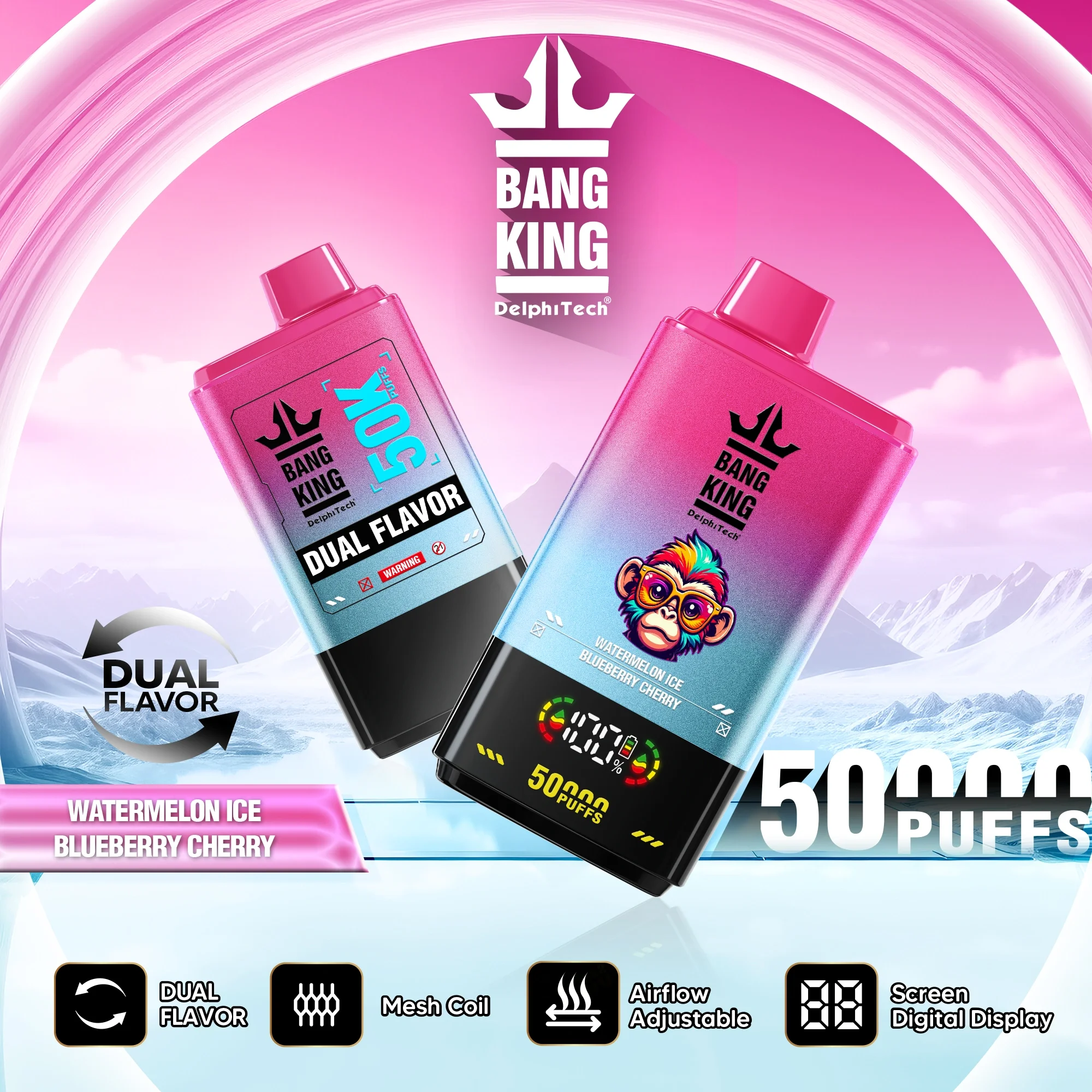 Bang King 50K 50000 Puffs Dual Flavors Vape WatermelonBlueberry Cherry Bang King 50K 50000 Puffs Dual Flavors Vape Watermelon Blueberry Cherry