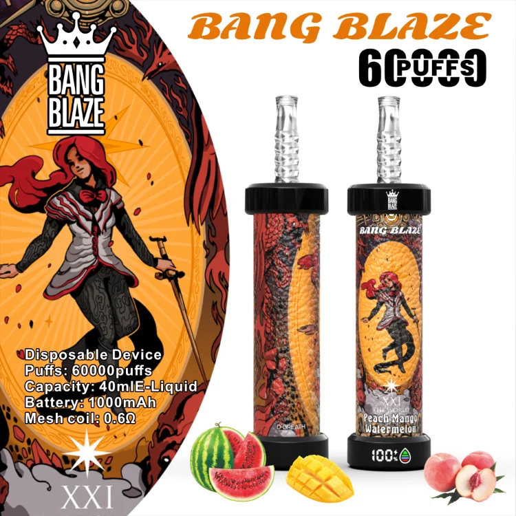 Bang Blaze 60K Puffs Disposable Vape Type-C Charging Hookah Vape Peach Mango Watermelon Bang Blaze 60K Puffs Disposable Vape Type-C Charging Hookah Vape Peach Mango Watermelon