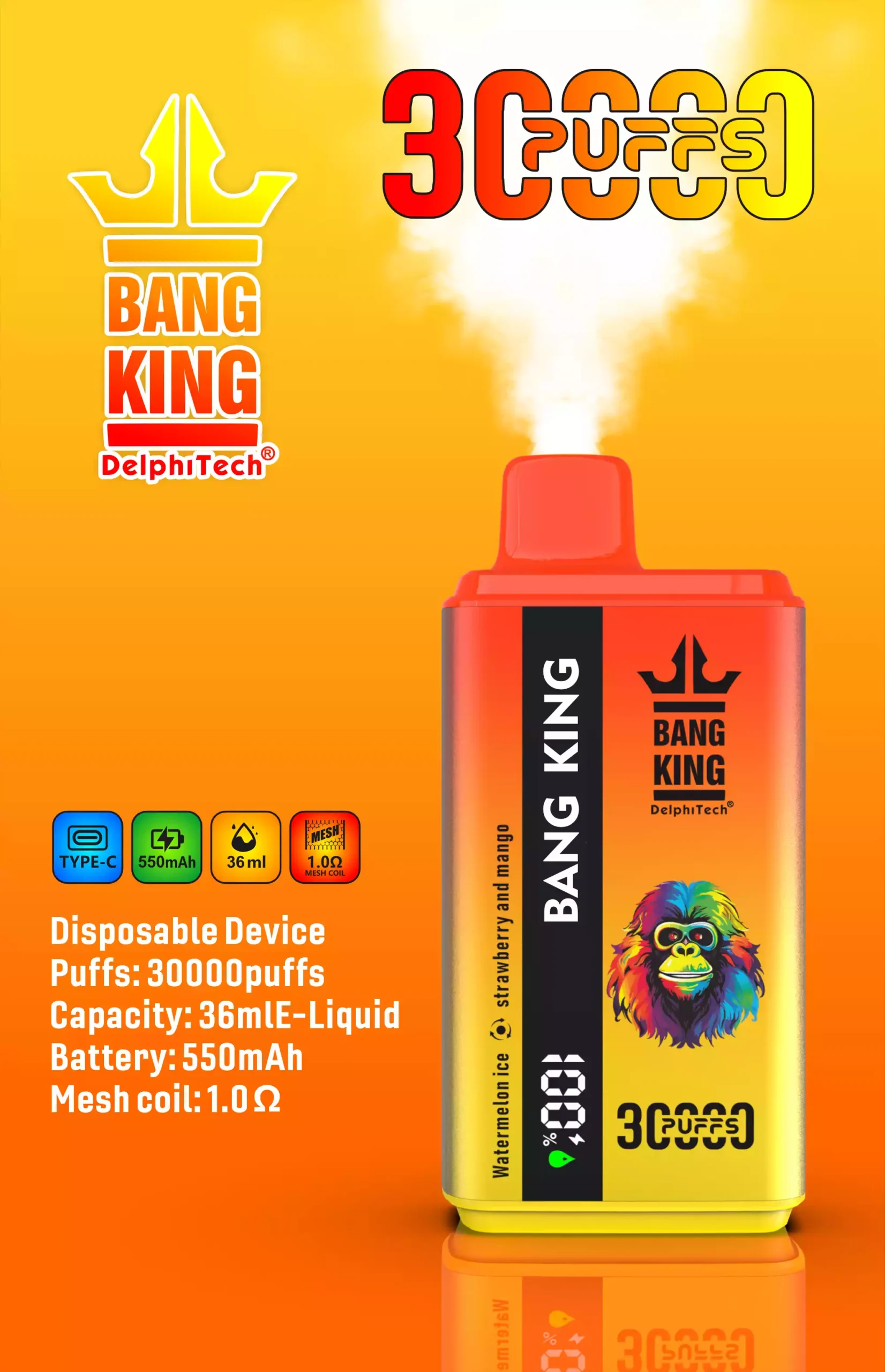 Bang King 30K Vape Dual Flavor 30000 Puffs Vape Smart Screen EU Warehouse Shipping Watermelon Ice & Strawberry And Mango Bang King 30K Vape Dual Flavor 30000 Puffs Vape Smart Screen EU Warehouse Shipping Watermelon Ice & Strawberry And Mango